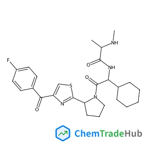 (2S)-N-[(1S)-1-cyclohexyl-2-[(2S)-2-[4-(4-fluorobenzoyl)-1,3-thiazol-2-yl]pyrrolidin-1-yl]-2-oxoethyl]-2-(methylamino)propanamide
