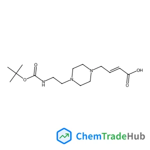 (2E)-4-{4-[2-({[(2-Methyl-2-propanyl)oxy]carbonyl}amino)ethyl]-1-piperazinyl}-2-butenoic acid structure