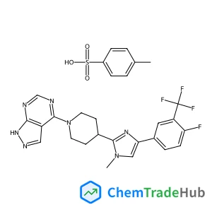 4-(4-{4-[4-Fluoro-3-(trifluoromethyl)phenyl]-1-methyl-1H-imidazol-2-yl}-1-piperidinyl)-1H-pyrazolo[3,4-d]pyrimidine 4-methylbenzenesulfonate (1:1) structure