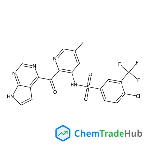 4-chloro-N-[5-methyl-2-(7H-pyrrolo[2,3-d]pyrimidine-4-carbonyl)-3-pyridyl]-3-(trifluoromethyl)benzenesulfonamide structure