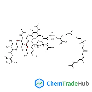 (2S,3S,4R,5R,6R)-5-[(2S,3R,4R,5S,6R)-3-acetamido-5-[(2S,3R,4R,5S)-3-acetamido-4-hydroxy-6-methyl-5-[(2R,3R,4S,5R,6S)-3,4,5-trihydroxy-6-[(2-hydroxy-5-oxocyclopenten-1-yl)carbamoyl]oxan-2-yl]oxyoxan-2-yl]oxy-4-hydroxy-6-[[(2R,3R,4S,5S,6R)-3,4,5-trihydroxy-6-(hydroxymethyl)oxan-2-yl]oxymethyl]oxan-2-yl]oxy-4-carbamoyloxy-6-[[(2R)-2-carboxy-2-[(2E,6E,13E)-3,8,8,14,18-pentamethyl-11-methylidenenonadeca-2,6,13,17-tetraenoxy]ethoxy]-hydroxyphosphoryl]oxy-3-hydroxy-3-methyloxane-2-carboxylic acid