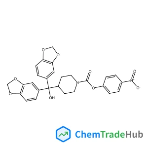 4-nitrophenyl 4-[bis(2H-1,3-benzodioxol-5-yl)(hydroxy)methyl]piperidine-1-carboxylate structure