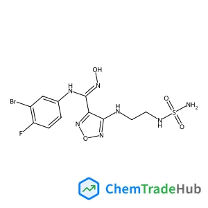 N-(3-Bromo-4-fluorophenyl)-N'-hydroxy-4-{[2-(sulfamoylamino)ethyl]amino}-1,2,5-oxadiazole-3-carboximidamide structure