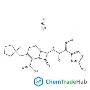 1-{[(6R,7R)-7-{[(2Z)-2-(2-Amino-1,3-thiazol-4-yl)-2-(methoxyimino)acetyl]amino}-2-carboxy-8-oxo-5-thia-1-azabicyclo[4.2.0]oct-2-en-3-yl]methyl}-1-methylpyrrolidinium chloride hydrochloride hydrate (1:
1:1:1)