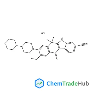 5H-Benzo[b]carbazole-3-carbonitrile, 9-ethyl-6,11-dihydro-6,6-dimethyl-8-[4-(4-morpholinyl)-1-piperidinyl]-11-oxo-, hydrochloride (1:1)