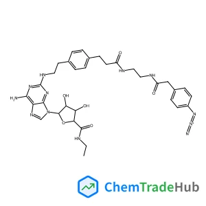 (2S,3S,4R,5R)-5-(6-Amino-2-{[2-(4-{3-[(2-{[(4-azidophenyl)acetyl]amino}ethyl)amino]-3-oxopropyl}phenyl)ethyl]amino}-9H-purin-9-yl)-N-ethyl-3,4-dihydroxytetrahydro-2-furancarboxamide (non-preferred nam
e)