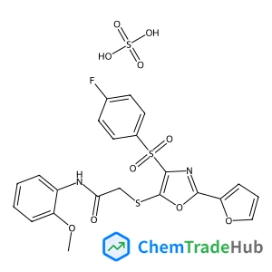 2-({4-[(4-Fluorophenyl)sulfonyl]-2-(2-furyl)-1,3-oxazol-5-yl}sulfanyl)-N-(2-methoxyphenyl)acetamide sulfate (1:1) structure