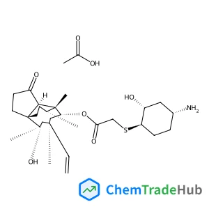 (1S,2R,3S,4S,6R,7R,8R,14R)-3-Hydroxy-2,4,7,14-tetramethyl-9-oxo-4-vinyltricyclo[5.4.3.0~1,8~]tetradec-6-yl {[(1R,2R,4R)-4-amino-2-hydroxycyclohexyl]sulfanyl}acetate acetate (1:1) structure