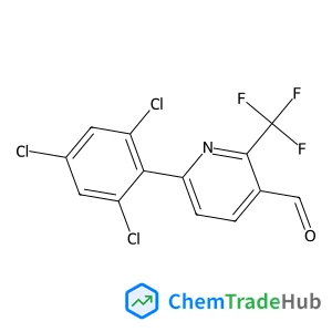 6-(2,4,6-Trichlorophenyl)-2-(trifluoromethyl)nicotinaldehyde structure