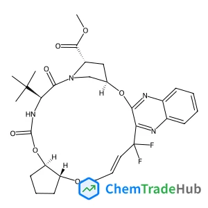 Methyl (1R,14E,18R,22R,26S,29S)-13,13-difluoro-26-(2-methyl-2-propanyl)-24,27-dioxo-2,17,23-trioxa-4,11,25,28-tetraazapentacyclo[26.2.1.0~3,12~.0~5,10~.0~18,22~]hentriaconta-3,5(10),6,8,11,14-hexaene-
29-carboxylate