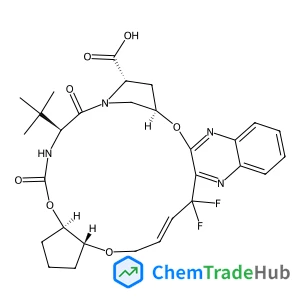 (1R,14E,18R,22R,26S,29S)-13,13-Difluoro-26-(2-methyl-2-propanyl)-24,27-dioxo-2,17,23-trioxa-4,11,25,28-tetraazapentacyclo[26.2.1.0~3,12~.0~5,10~.0~18,22~]hentriaconta-3,5(10),6,8,11,14-hexaene-29-carb
oxylic acid