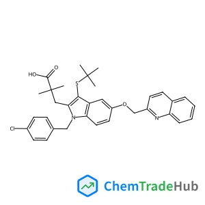 3-[1-(4-Chlorobenzyl)-3-[(2-methyl-2-propanyl)sulfanyl]-5-(2-quinolinylmethoxy)-1H-indol-2-yl]-2,2-dimethylpropanoic acid