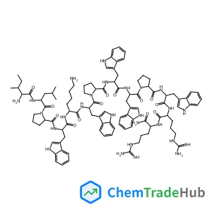 (2S)-1-[(2S)-2-[[(2S)-6-amino-2-[[(2S)-2-[[(2S)-1-[(2S)-2-[[(2S,3S)-2-amino-3-methylpentanoyl]amino]-4-methylpentanoyl]pyrrolidine-2-carbonyl]amino]-3-(1H-indol-3-yl)propanoyl]amino]hexanoyl]amino]-3-(1H-indol-3-yl)propanoyl]-N-[(2S)-1-[[(2S)-1-[(2S)-2-[[(2S)-1-[[(2S)-1-[[(2S)-1-amino-5-carbamimidamido-1-oxopentan-2-yl]amino]-5-carbamimidamido-1-oxopentan-2-yl]amino]-3-(1H-indol-3-yl)-1-oxopropan-2-yl]carbamoyl]pyrrolidin-1-yl]-3-(1H-indol-3-yl)-1-oxopropan-2-yl]amino]-3-(1H-indol-3-yl)-1-oxopropan-2-yl]pyrrolidine-2-carboxamide