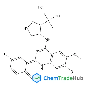 4-Fluoro-2-(4-{[(3S,4R)-4-(2-hydroxy-2-propanyl)-3-pyrrolidinyl]amino}-6,7-dimethoxy-2-quinazolinyl)phenol hydrochloride (1:1) structure
