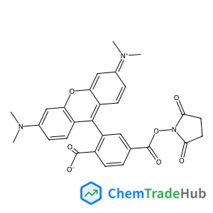 2-[6-(Dimethylamino)-3-(dimethyliminio)-3H-xanthen-9-yl]-4-{[(2,5-dioxo-1-pyrrolidinyl)oxy]carbonyl}benzoate structure