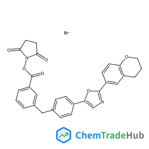 4-[2-(3,4-Dihydro-2H-chromen-6-yl)-1,3-oxazol-5-yl]-1-(3-{[(2,5-dioxo-1-pyrrolidinyl)oxy]carbonyl}benzyl)pyridinium bromide structure