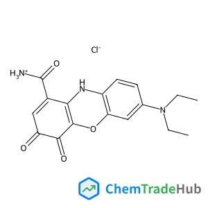 1-Carbamoyl-7-(diethylamino)-3,4-dihydroxyphenoxazin-5-ium chloride