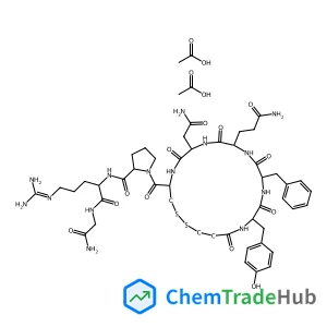 1-{[(4R,7S,10S,13S,16S)-7-(2-Amino-2-oxoethyl)-10-(3-amino-3-oxopropyl)-13-benzyl-16-(4-hydroxybenzyl)-6,9,12,15,18-pentaoxo-1,2-dithia-5,8,11,14,17-pentaazacycloicosan-4-yl]carbonyl}-L-prolyl-D-argin
ylglycinamide acetate (1:2)
