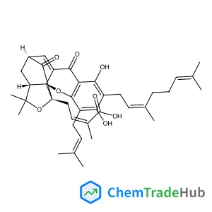(2Z)-4-[(1S,2S,13S,15R)-7-[(2E)-3,7-Dimethyl-2,6-octadien-1-yl]-6,8-dihydroxy-17,17-dimethyl-5-(3-methyl-2-buten-1-yl)-10,14-dioxo-3,16-dioxapentacyclo[11.4.1.0~2,11~.0~2,15~.0~4,9~]octadeca-4,6,8,11-
tetraen-15-yl]-2-methyl-2-butenoic acid