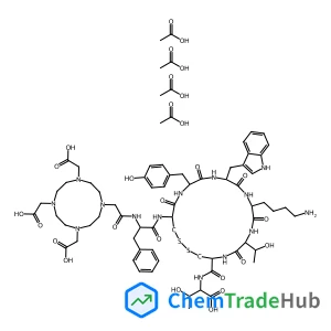 L-Threonine, N-[[4,7,10-tris(carboxymethyl)-1,4,7,10-tetraazacyclododec-1-yl]acetyl]-D-phenylalanyl-L-cysteinyl-L-tyrosyl-D-tryptophyl-L-lysyl-L-threonyl-L-cysteinyl-, cyclic (2→7)-disulfide, acetate (salt) (9CI) structure