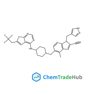 4-Methyl-1-(1H-pyrazol-4-ylmethyl)-5-[(4-{[6-(2,2,2-trifluoroethyl)thieno[2,3-d]pyrimidin-4-yl]amino}-1-piperidinyl)methyl]-1H-indole-2-carbonitrile