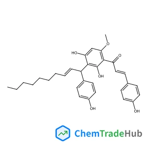 (2E)-1-{2,4-Dihydroxy-3-[(2E)-1-(4-hydroxyphenyl)-2-decen-1-yl]-6-methoxyphenyl}-3-(4-hydroxyphenyl)-2-propen-1-one structure