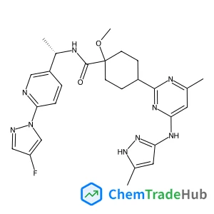 N-{(1S)-1-[6-(4-Fluoro-1H-pyrazol-1-yl)-3-pyridinyl]ethyl}-1-methoxy-4-{4-methyl-6-[(5-methyl-1H-pyrazol-3-yl)amino]-2-pyrimidinyl}cyclohexanecarboxamide