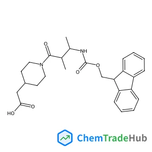 [1-(3-{[(9H-Fluoren-9-ylmethoxy)carbonyl]amino}-2-methylbutanoyl)-4-piperidinyl]acetic acid structure