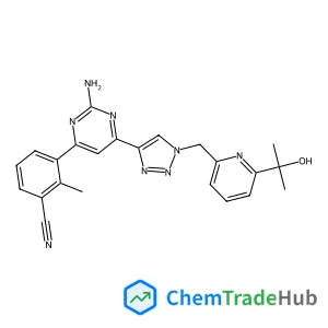 3-[2-Amino-6-(1-{[6-(2-hydroxy-2-propanyl)-2-pyridinyl]methyl}-1H-1,2,3-triazol-4-yl)-4-pyrimidinyl]-2-methylbenzonitrile
