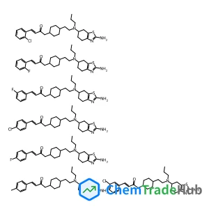 1-[4-[2-[(2-Amino-4,5,6,7-tetrahydro-1,3-benzothiazol-6-yl)-propylamino]ethyl]cyclohexyl]-4-(2-chlorophenyl)but-3-en-2-one;1-[4-[2-[(2-amino-4,5,6,7-tetrahydro-1,3-benzothiazol-6-yl)-propylamino]ethyl]cyclohexyl]-4-(3-chlorophenyl)but-3-en-2-one;1-[4-[2-[(2-amino-4,5,6,7-tetrahydro-1,3-benzothiazol-6-yl)-propylamino]ethyl]cyclohexyl]-4-(4-chlorophenyl)but-3-en-2-one;1-[4-[2-[(2-amino-4,5,6,7-tetrahydro-1,3-benzothiazol-6-yl)-propylamino]ethyl]cyclohexyl]-4-(2-fluorophenyl)but-3-en-2-one;1-[4-[2-[(2-amino-4,5,6,7-tetrahydro-1,3-benzothiazol-6-yl)-propylamino]ethyl]cyclohexyl]-4-(3-fluorophenyl)but-3-en-2-one;1-[4-[2-[(2-amino-4,5,6,7-tetrahydro-1,3-benzothiazol-6-yl)-propylamino]ethyl]cyclohexyl]-4-(4-fluorophenyl)but-3-en-2-one;1-[4-[2-[(2-amino-4,5,6,7-tetrahydro-1,3-benzothiazol-6-yl)-propylamino]ethyl]cyclohexyl]-4-(4-methylphenyl)but-3-en-2-one