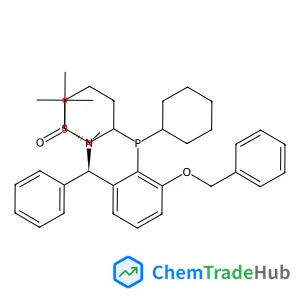 N-[(R)-[3-(Benzyloxy)-2-(dicyclohexylphosphino)phenyl](phenyl)methyl]-N,2-dimethyl-2-propanesulfinamide structure