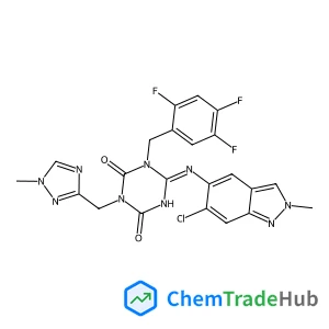 (6E)-6-[(6-Chloro-2-methyl-2H-indazol-5-yl)imino]-3-[(1-methyl-1H-1,2,4-triazol-3-yl)methyl]-1-(2,4,5-trifluorobenzyl)-1,3,5-triazinane-2,4-dione