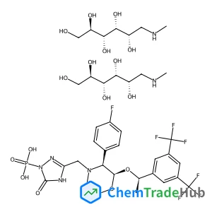 (3-{[(2R,3S)-2-{(1R)-1-[3,5-Bis(trifluoromethyl)phenyl]ethoxy}-3-(4-fluorophenyl)-4-morpholinyl]methyl}-5-oxo-4,5-dihydro-1H-1,2,4-triazol-1-yl)phosphonic acid - 1-deoxy-1-(methylamino)-D-glucitol (1:
2)