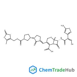 (6R,7R)-7-{[(2Z)-2-(5-Amino-1,2,4-thiadiazol-3-yl)-2-(hydroxyimino)acetyl]amino}-3-{(E)-[(3'R)-1'-{[(5-methyl-2-oxo-1,3-dioxol-4-yl)methoxy]carbonyl}-2-oxo-1,3'-bipyrrolidin-3-ylidene]methyl}-8-oxo-5-
thia-1-azabicyclo[4.2.0]oct-2-ene-2-carboxylic acid