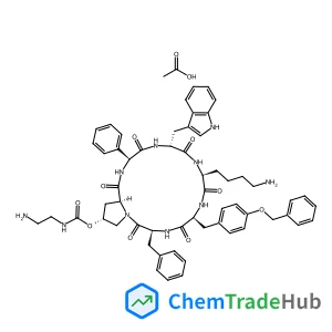Cyclo[(2S)-2-phenylglycyl-D-tryptophyl-L-lysyl-O-benzyl-L-tyrosyl-L-phenylalanyl-(4R)-4-{[(2-aminoethyl)carbamoyl]oxy}-L-prolyl] acetate (1:1)