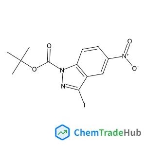 Tert-butyl 3-iodo-5-nitro-1H-indazole-1-carboxylate structure Tert-butyl 3-iodo-5-nitro-1H-indazole-1-carboxylate structure