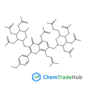 2-(4-Methoxyphenyl)-8-(3-methyl-2-buten-1-yl)-4-oxo-7-[(2,3,4,6-tetra-O-acetyl-beta-D-glucopyranosyl)oxy]-3-[(2,3,4-tri-O-acetyl-6-deoxy-alpha-L-mannopyranosyl)oxy]-4H-chromen-5-yl acetate