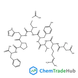 L-alpha-Aspartyl-N~5~-(diaminomethylene)-L-ornithyl-L-valyl-L-tyrosyl-L-isoleucyl-L-histidyl-L-prolyl-L-phenylalanine acetate (1:1) L-alpha-Aspartyl-N~5~-(diaminomethylene)-L-ornithyl-L-valyl-L-tyrosyl-L-isoleucyl-L-histidyl-L-prolyl-L-phenylalanine acetate (1:1)
