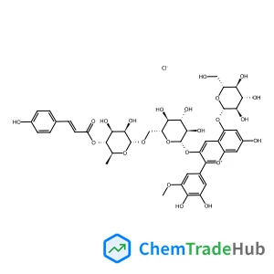 2-(3,4-Dihydroxy-5-methoxyphenyl)-5-(beta-D-glucopyranosyloxy)-7-hydroxy-3-chromeniumyl 6-O-{6-deoxy-4-O-[(2E)-3-(4-hydroxyphenyl)-2-propenoyl]-alpha-L-mannopyranosyl}-beta-D-glucopyranoside chloride