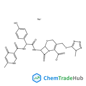 Sodium (6R,7R)-7-{[(2R)-2-{[(4-hydroxy-6-methyl-3-pyridinyl)carbonyl]amino}-2-(4-hydroxyphenyl)acetyl]amino}-3-{[(1-methyl-1H-tetrazol-5-yl)sulfanyl]methyl}-8-oxo-5-thia-1-azabicyclo[4.2.0]oct-2-ene-2
-carboxylate