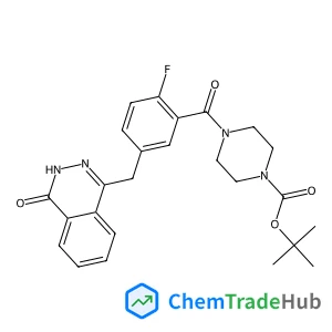 2-Methyl-2-propanyl 4-{2-fluoro-5-[(4-oxo-3,4-dihydro-1-phthalazinyl)methyl]benzoyl}-1-piperazinecarboxylate structure