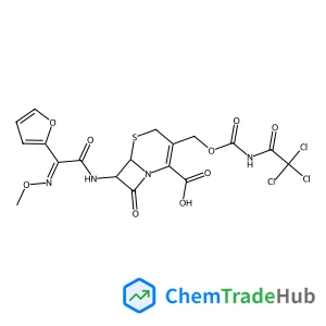 (6R,7R)-7-{[(2Z)-2-(2-Furyl)-2-(methoxyimino)acetyl]amino}-8-oxo-3-({[(trichloroacetyl)carbamoyl]oxy}methyl)-5-thia-1-azabicyclo[4.2.0]oct-2-ene-2-carboxylic acid