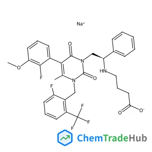 Sodium 4-({(1R)-2-[5-(2-fluoro-3-methoxyphenyl)-3-[2-fluoro-6-(trifluoromethyl)benzyl]-4-methyl-2,6-dioxo-3,6-dihydro-1(2H)-pyrimidinyl]-1-phenylethyl}amino)butanoate