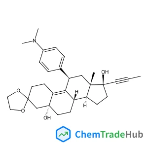 (5R,8S,11R,13S,14S,17S)-11-[4-(Dimethylamino)phenyl]-13-methyl-17-(1-propyn-1-yl)-1,2,6,7,8,11,12,13,14,15,16,17-dodecahydrospiro[cyclopenta[a]phenanthrene-3,2'-[1,3]dioxolane]-5,17(4H)-diol