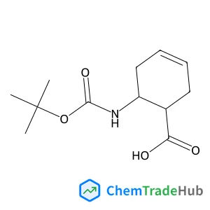 (1R,6R)-6-({[(2-Methyl-2-propanyl)oxy]carbonyl}amino)-3-cyclohexene-1-carboxylic acid structure