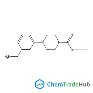2-Methyl-2-propanyl 4-[3-(aminomethyl)phenyl]-1-piperazinecarboxylate structure