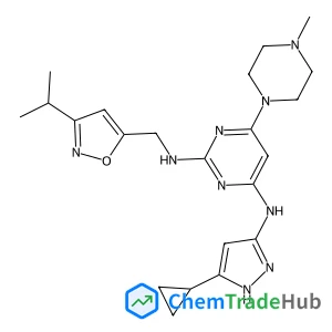 4-N-(5-cyclopropyl-1H-pyrazol-3-yl)-6-(4-methylpiperazin-1-yl)-2-N-[(3-propan-2-yl-1,2-oxazol-5-yl)methyl]pyrimidine-2,4-diamine