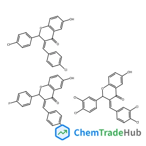 2-(4-Chlorophenyl)-3-[(4-chlorophenyl)methylidene]-6-hydroxychromen-4-one;2-(3,4-dichlorophenyl)-3-[(3,4-dichlorophenyl)methylidene]-6-hydroxychromen-4-one;2-(4-fluorophenyl)-3-[(4-fluorophenyl)methylidene]-6-hydroxychromen-4-one