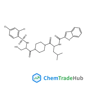 N-[(2S)-1-[4-[(2S)-2-[(2,4-dichlorophenyl)sulfonylamino]-3-hydroxypropanoyl]piperazin-1-yl]-4-methyl-1-oxopentan-2-yl]-1-benzothiophene-2-carboxamide