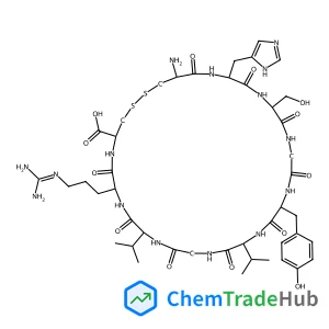 31-Amino-7-{3-[(diaminomethylene)amino]propyl}-19-(4-hydroxybenzyl)-25-(hydroxymethyl)-28-(1H-imidazol-5-ylmethyl)-10,16-diisopropyl-6,9,12,15,18,21,24,27,30-nonaoxo-1,2-dithia-5,8,11,14,17,20,23,26,2
9-nonaazacyclodotriacontane-4-carboxylic acid